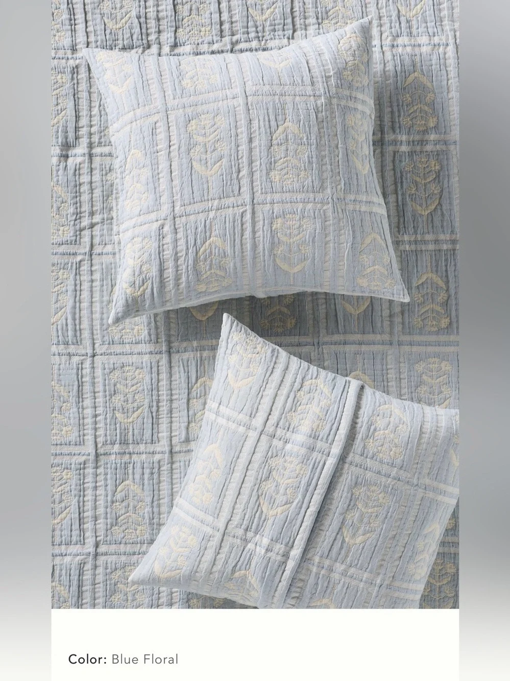 New Anthropologie cotton Parker floral woven quilted euro sham blue cover